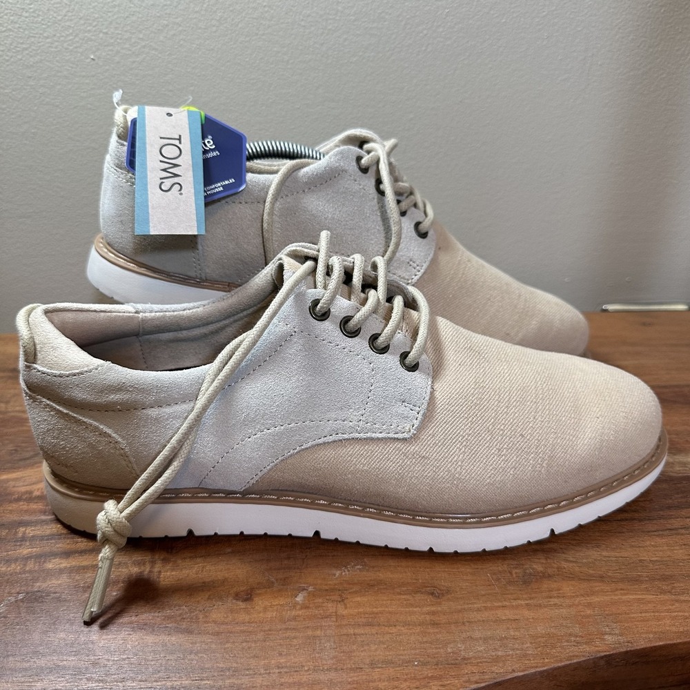 TOMS Shoes Mens Size 10 Oatmeal Heavy Twill Suede Navi Oxford Ortholite New